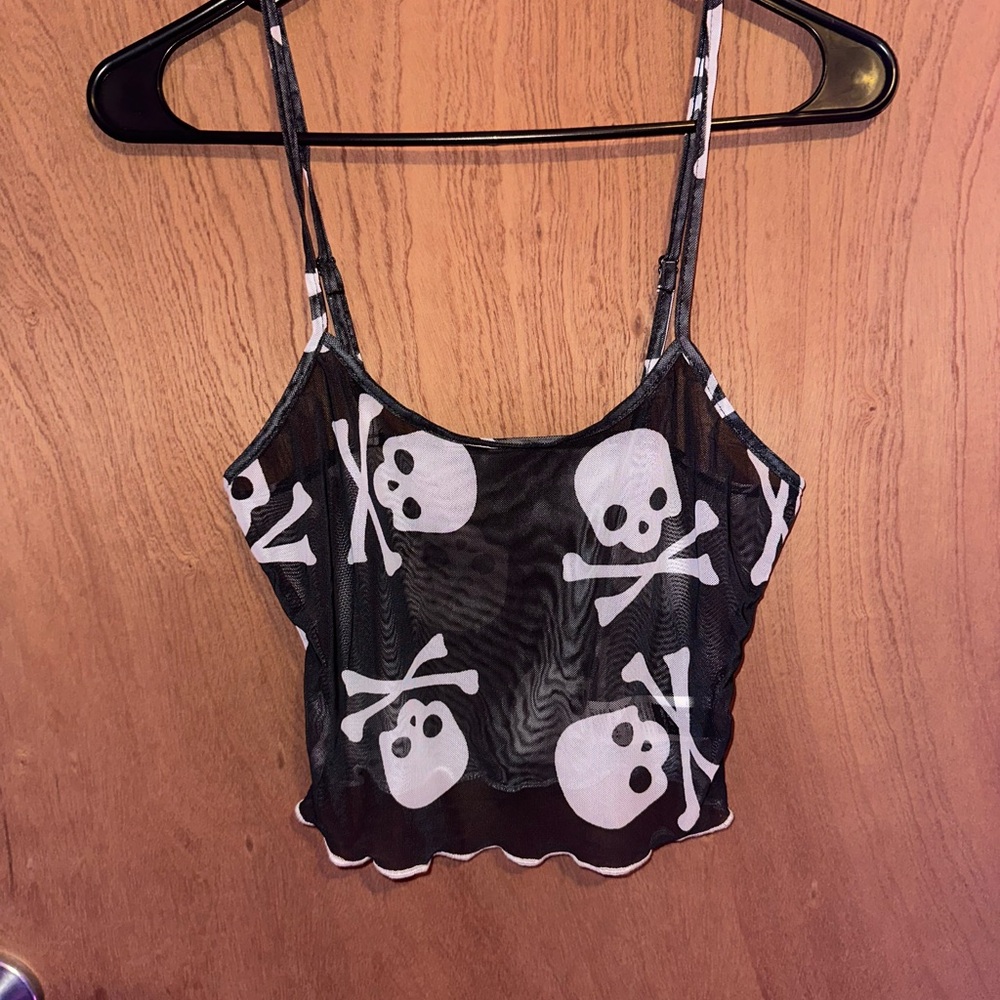 Sheer skull cropped top